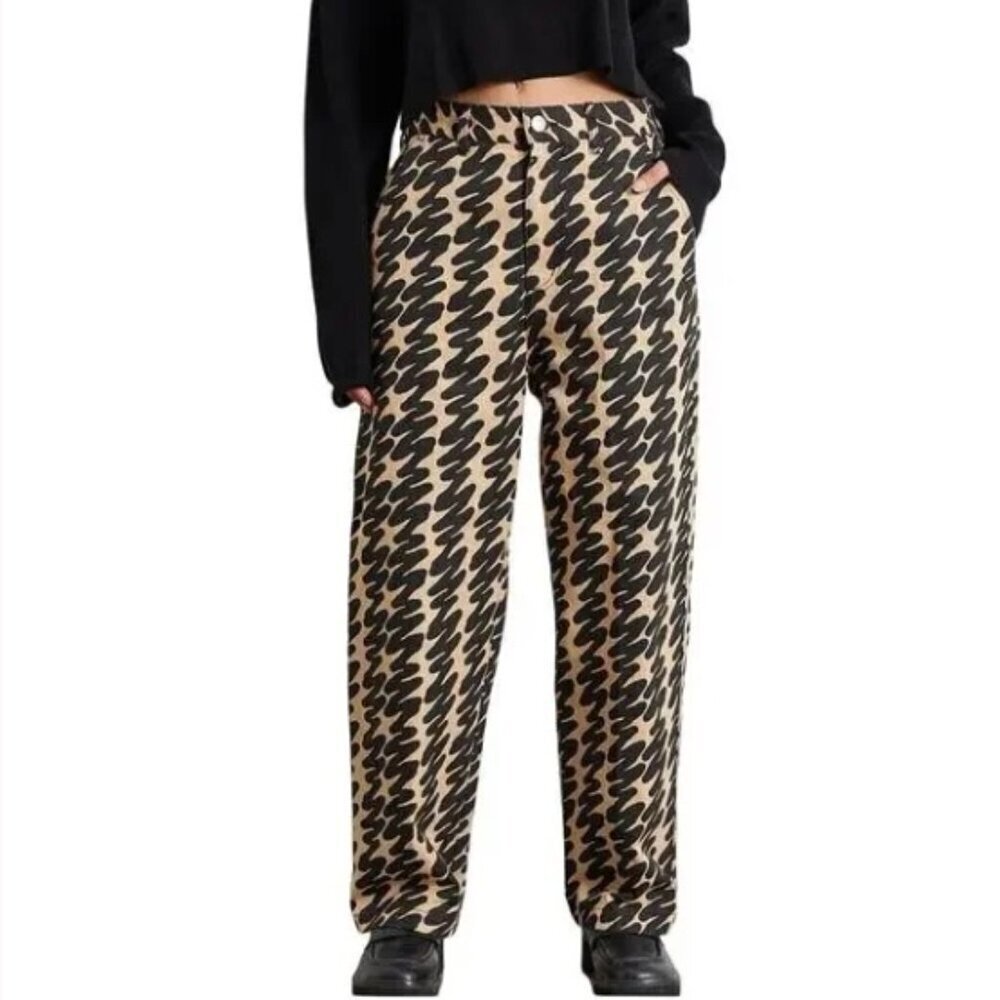 Obey Brighton Wavy Print Carpenter Pants Straight Leg Casual Streetwear Size 25
